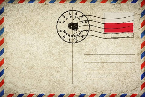 Poland Warsaw Vintage Air Mail Envelope with Flag and Postmark