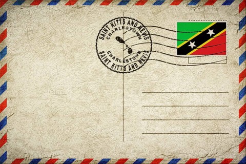 Saint Kitts and Nevis Charlestown Vintage Air Mail Envelope with Flag and Postmark