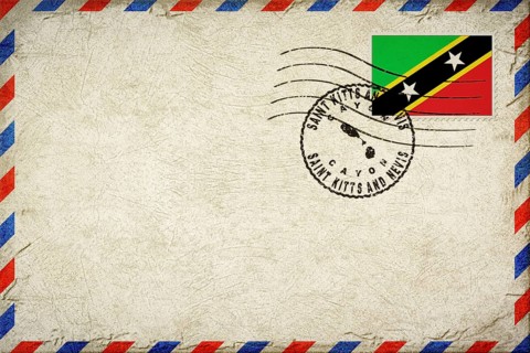 Saint Kitts and Nevis Cayon Vintage Air Mail Envelope with Flag and Postmark