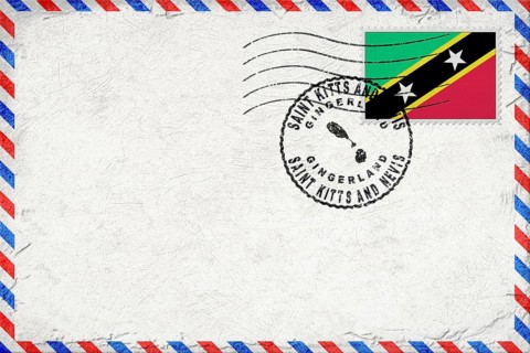 Saint Kitts and Nevis Gingerland Vintage Air Mail Envelope with Flag and Postmark