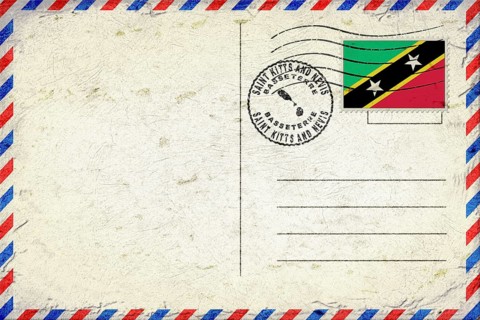 Saint Kitts and Nevis Basseterre Vintage Air Mail Envelope with Flag and Postmark