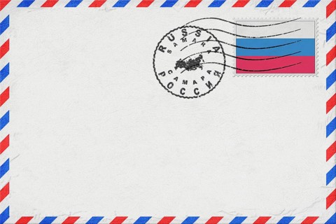 Russia Samara Vintage Air Mail Envelope with Flag and Postmark