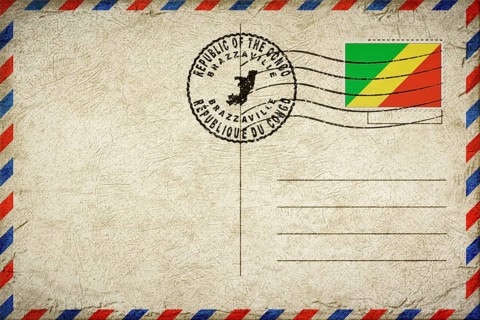 Republic of the Congo Brazzaville Vintage Air Mail Envelope with Flag and Postmark