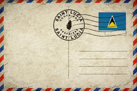 Saint Lucia Soufriere Vintage Air Mail Envelope with Flag and Postmark