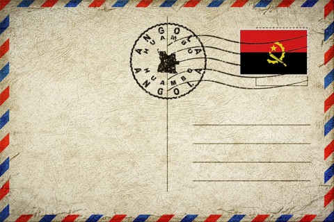 Angola Huambo Vintage Air Mail Envelope with Flag and Postmark