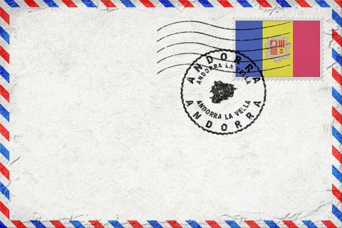 Andorra Andorra la Vella Vintage Air Mail Envelope with Flag and Postmark