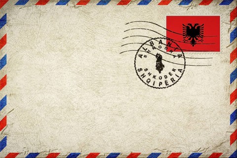 Albania Shkodra Vintage Air Mail Envelope with Flag and Postmark
