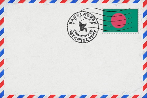Bangladesh Sylhet Vintage Air Mail Envelope with Flag and Postmark