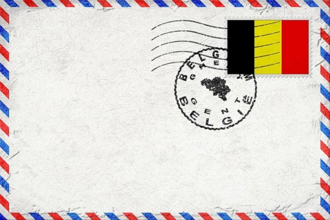 Belgium Ghent Vintage Air Mail Envelope with Flag and Postmark
