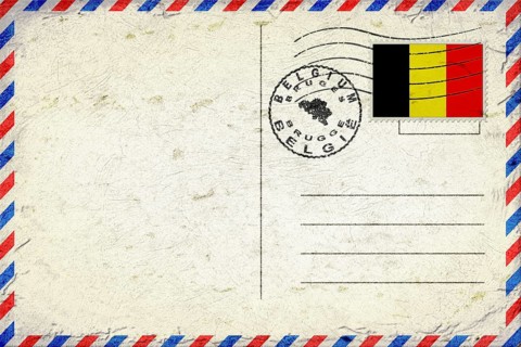 Belgium Bruges Vintage Air Mail Envelope with Flag and Postmark