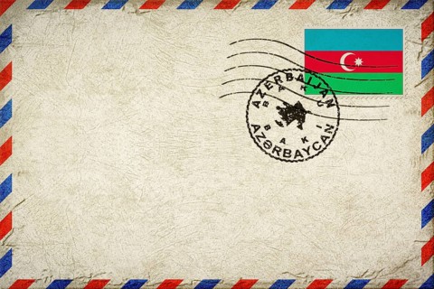Azerbaijan Baku Vintage Air Mail Envelope with Flag and Postmark