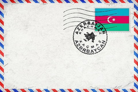 Azerbaijan Khachmaz Vintage Air Mail Envelope with Flag and Postmark