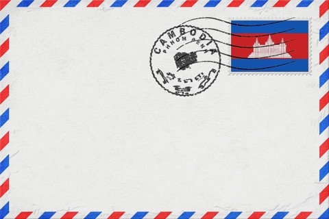 Cambodia Phnom Penh Vintage Air Mail Envelope with Flag and Postmark
