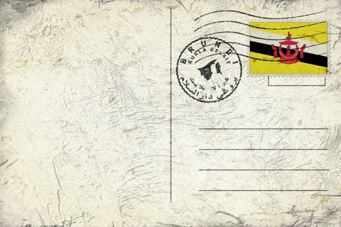Brunei Kuala Belait Old Style Mail Envelope with Flag and Postmark