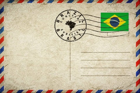 Brazil Curitiba Vintage Air Mail Envelope with Flag and Postmark