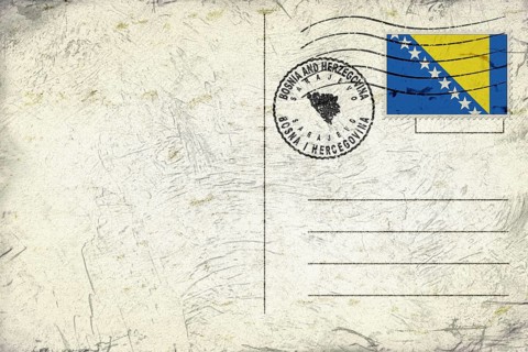 Bosnia and Herzegovina Sarajevo Old Style Mail Envelope with Flag and Postmark
