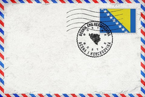 Bosnia and Herzegovina Mostar Vintage Air Mail Envelope with Flag and Postmark