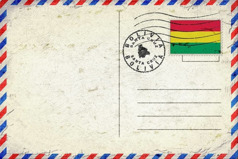 Bolivia Santa Cruz Vintage Air Mail Envelope with Flag and Postmark