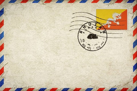 Bhutan Punakh? Vintage Air Mail Envelope with Flag and Postmark