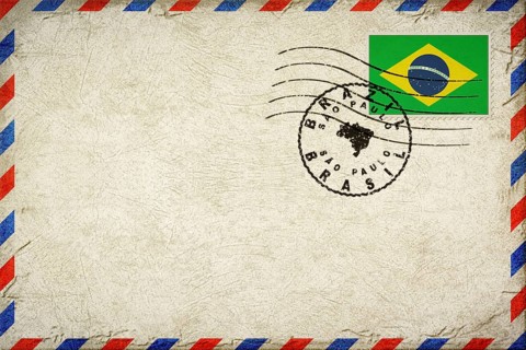 Brazil Sao Paulo Vintage Air Mail Envelope with Flag and Postmark