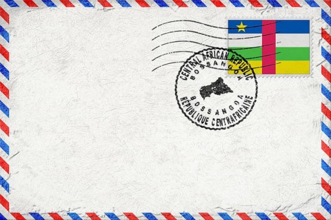 Central African Republic Bossangoa Vintage Air Mail Envelope with Flag and Postmark