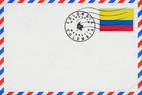 Colombia Medellin Vintage Air Mail Envelope with Flag and Postmark