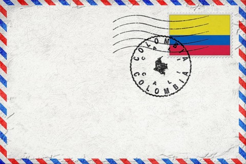 Colombia Cali Vintage Air Mail Envelope with Flag and Postmark