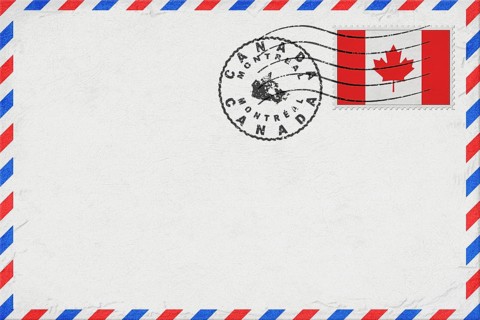 Canada Montreal Vintage Air Mail Envelope with Flag and Postmark