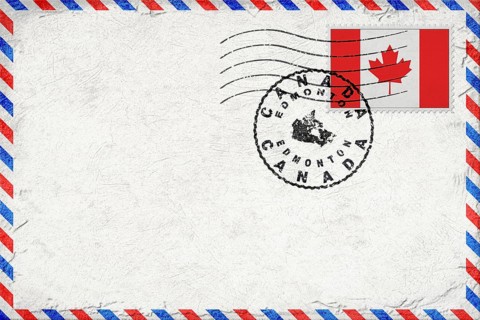 Canada Edmonton Vintage Air Mail Envelope with Flag and Postmark
