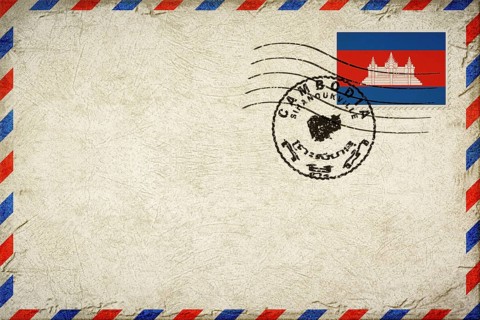 Cambodia Sihanoukville Vintage Air Mail Envelope with Flag and Postmark