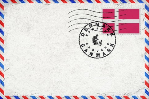 Denmark Esbjerg Vintage Air Mail Envelope with Flag and Postmark