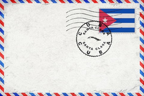 Cuba Santa Clara Vintage Air Mail Envelope with Flag and Postmark