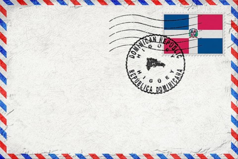 Dominican Republic Higuey Vintage Air Mail Envelope with Flag and Postmark