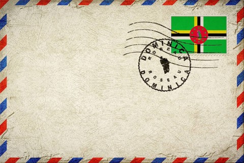 Dominica Roseau Vintage Air Mail Envelope with Flag and Postmark