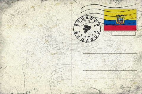 Ecuador Cuenca Old Style Mail Envelope with Flag and Postmark