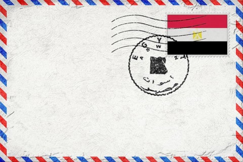 Egypt Aswan Vintage Air Mail Envelope with Flag and Postmark