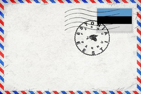 Estonia Parnu Vintage Air Mail Envelope with Flag and Postmark