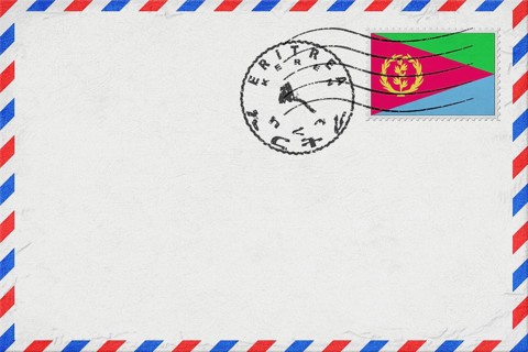 Eritrea Keren Vintage Air Mail Envelope with Flag and Postmark