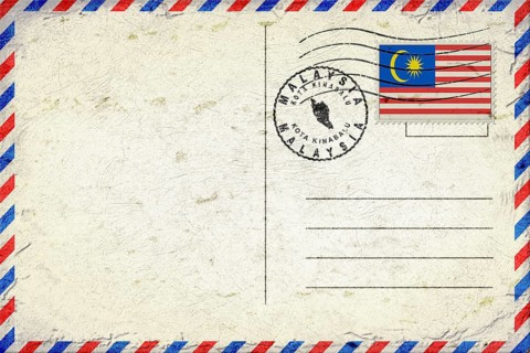 Malaysia Kota Kinabalu Vintage Air Mail Envelope with Flag and Postmark