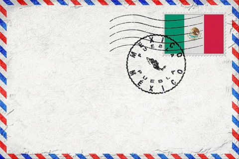 Mexico Puebla Vintage Air Mail Envelope with Flag and Postmark