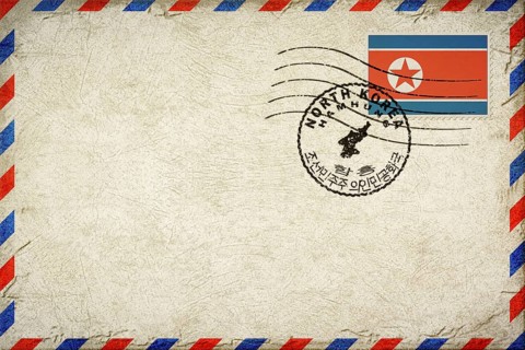 North Korea Hamhung Vintage Air Mail Envelope with Flag and Postmark