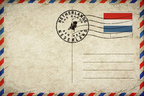 Netherlands The Hague Vintage Air Mail Envelope with Flag and Postmark