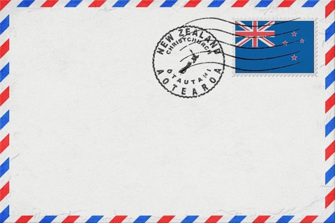 New Zealand Christchurch Vintage Air Mail Envelope with Flag and Postmark