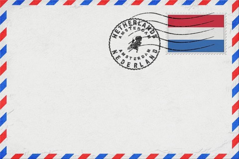 Netherlands Amsterdam Vintage Air Mail Envelope with Flag and Postmark