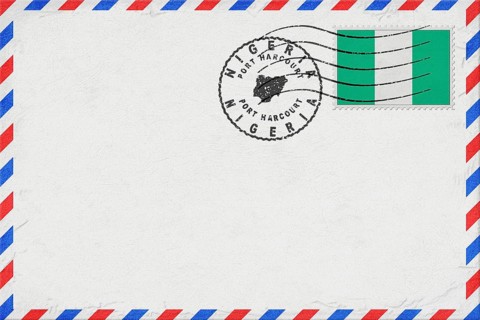 Nigeria Port Harcourt Vintage Air Mail Envelope with Flag and Postmark