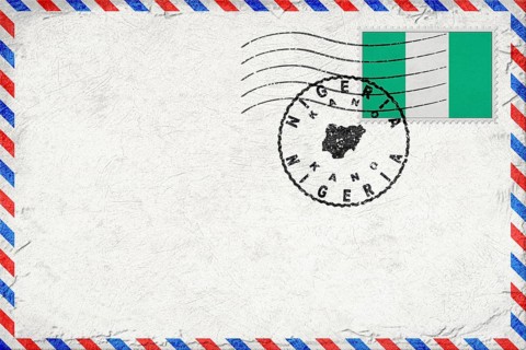Nigeria Kano Vintage Air Mail Envelope with Flag and Postmark