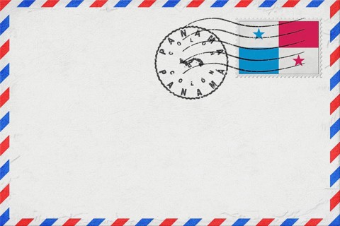 Panama Colon Vintage Air Mail Envelope with Flag and Postmark