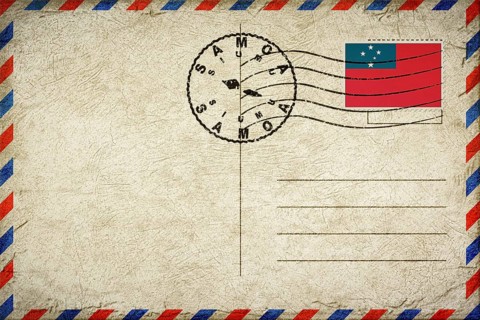 Samoa Siumu Vintage Air Mail Envelope with Flag and Postmark