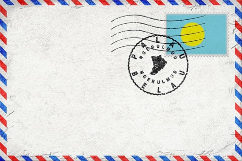 Palau Ngerulmud Vintage Air Mail Envelope with Flag and Postmark