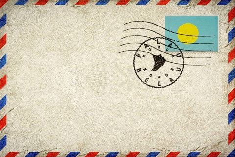 Palau Koror Vintage Air Mail Envelope with Flag and Postmark
